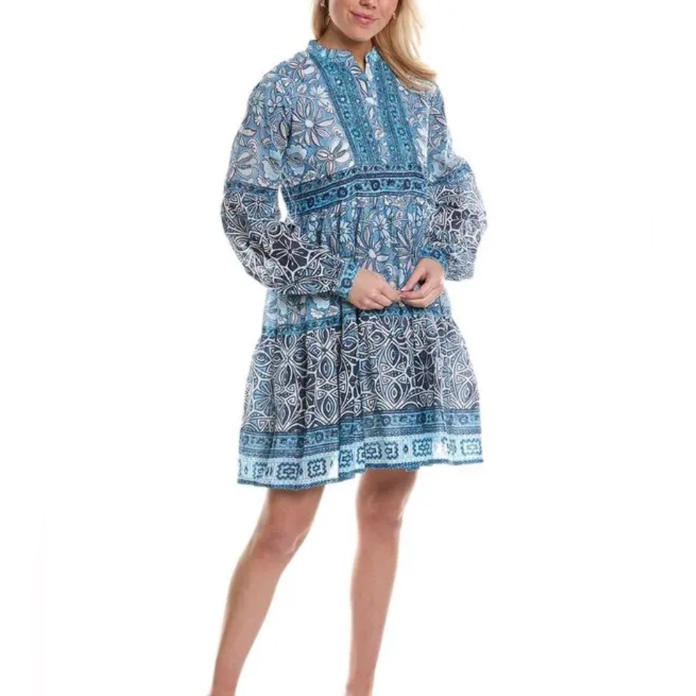 Bella Tu Nicki Blue Block Print Mini Dress Size XS NWT